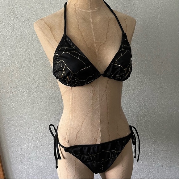 KAWS x Married to the Mob sz S Black String Bikini Gold Rattle Snake - Picture 1 of 13
